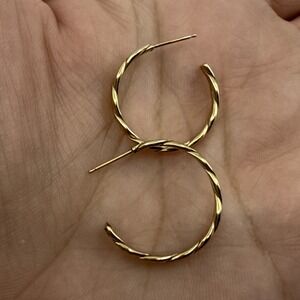 14k GF Plated Twisted Braided Hoop Earrings Signed Carla .75"